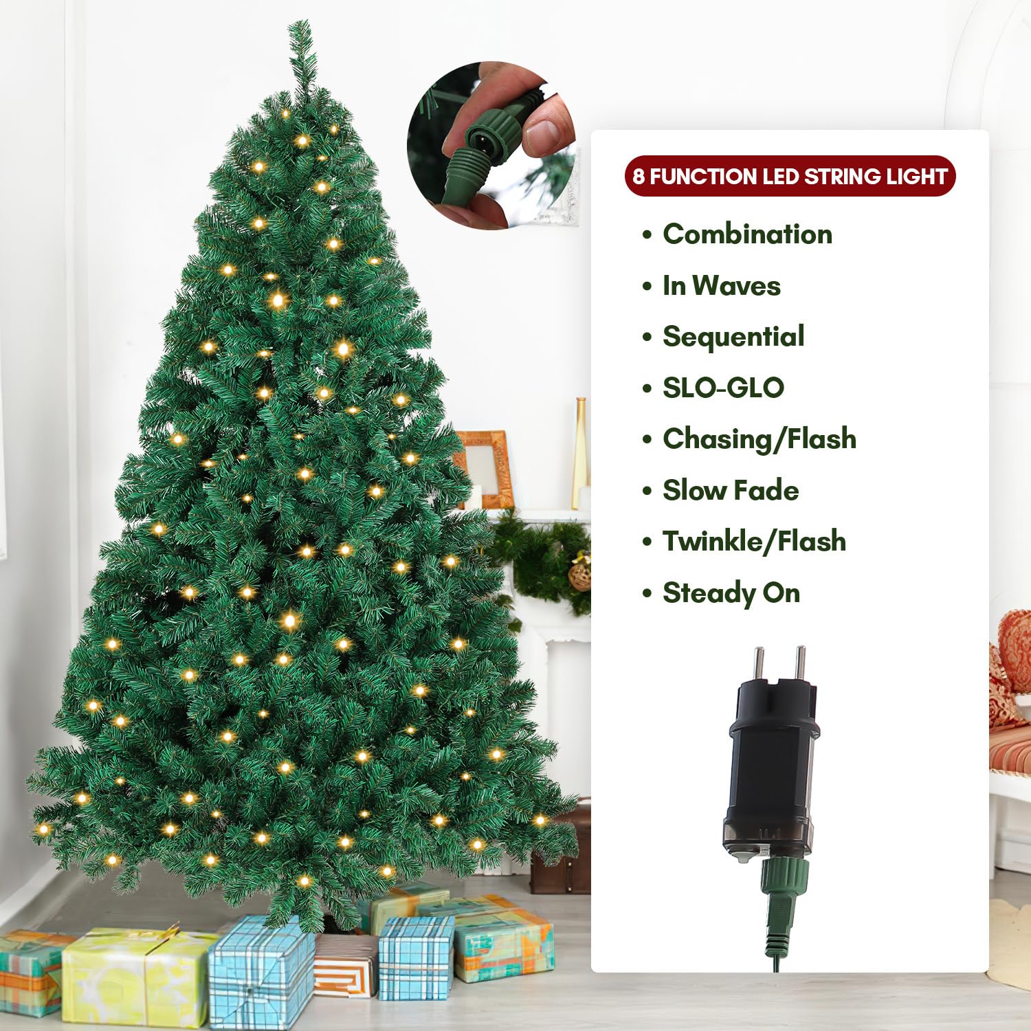 Jopassy Künstlicher Weihnachtsbaum 120/150/180/210 cm mit LED Beleuchtung und Metallständer