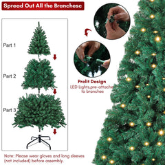 Jopassy Künstlicher Weihnachtsbaum 120/150/180/210 cm mit LED Beleuchtung und Metallständer