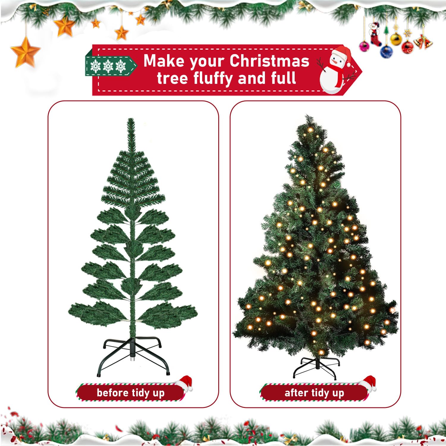 Jopassy Künstlicher Weihnachtsbaum 120/150/180/210 cm mit LED Beleuchtung und Metallständer