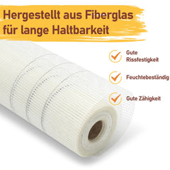 Jopassy Armierungsgewebe 160 g/m² 50 m Rolle Glasfasergewebe für Innenputz Außenputz