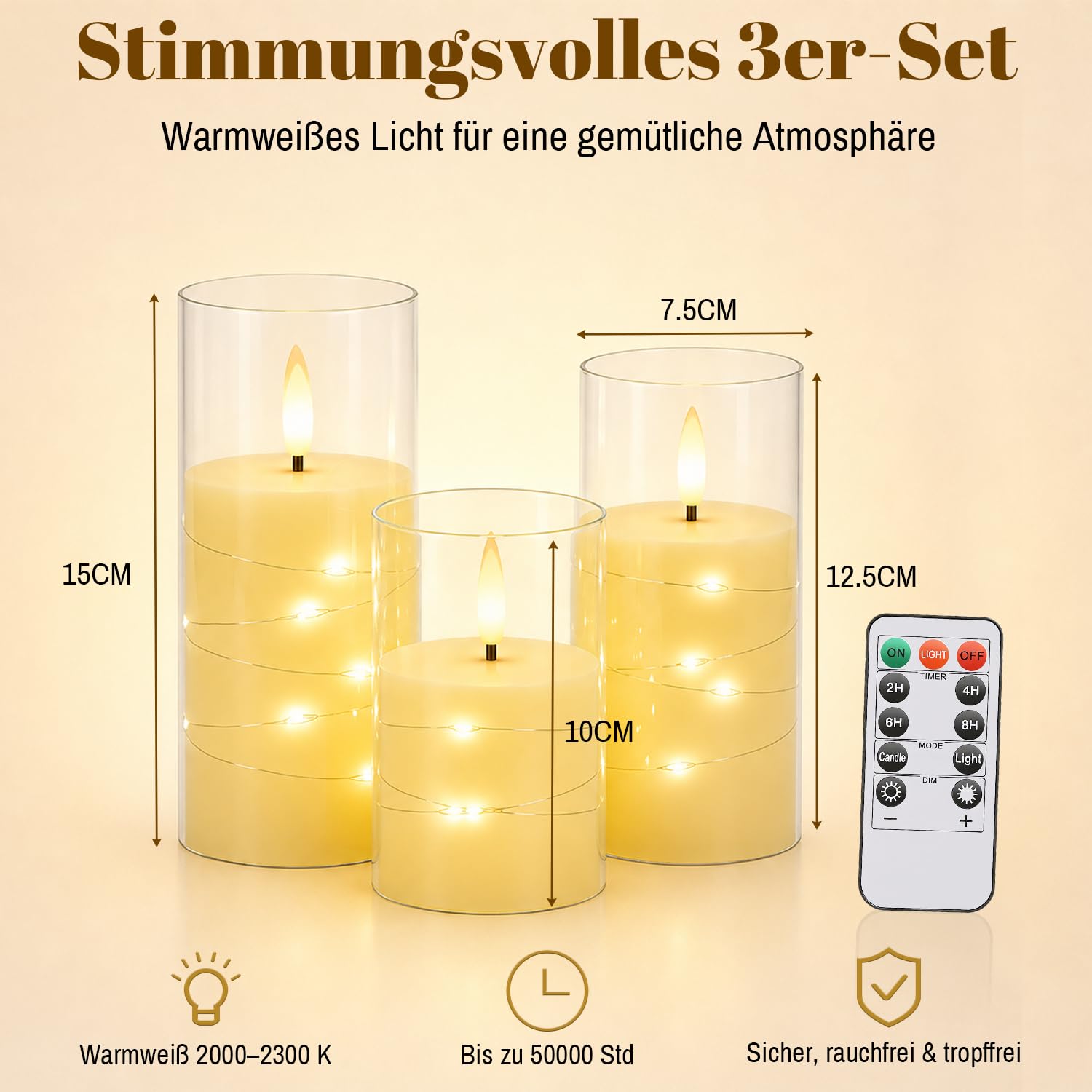 Jopassy LED Kerzen 3er/5er Set mit Lichterkette Fernbedienung und Timer
