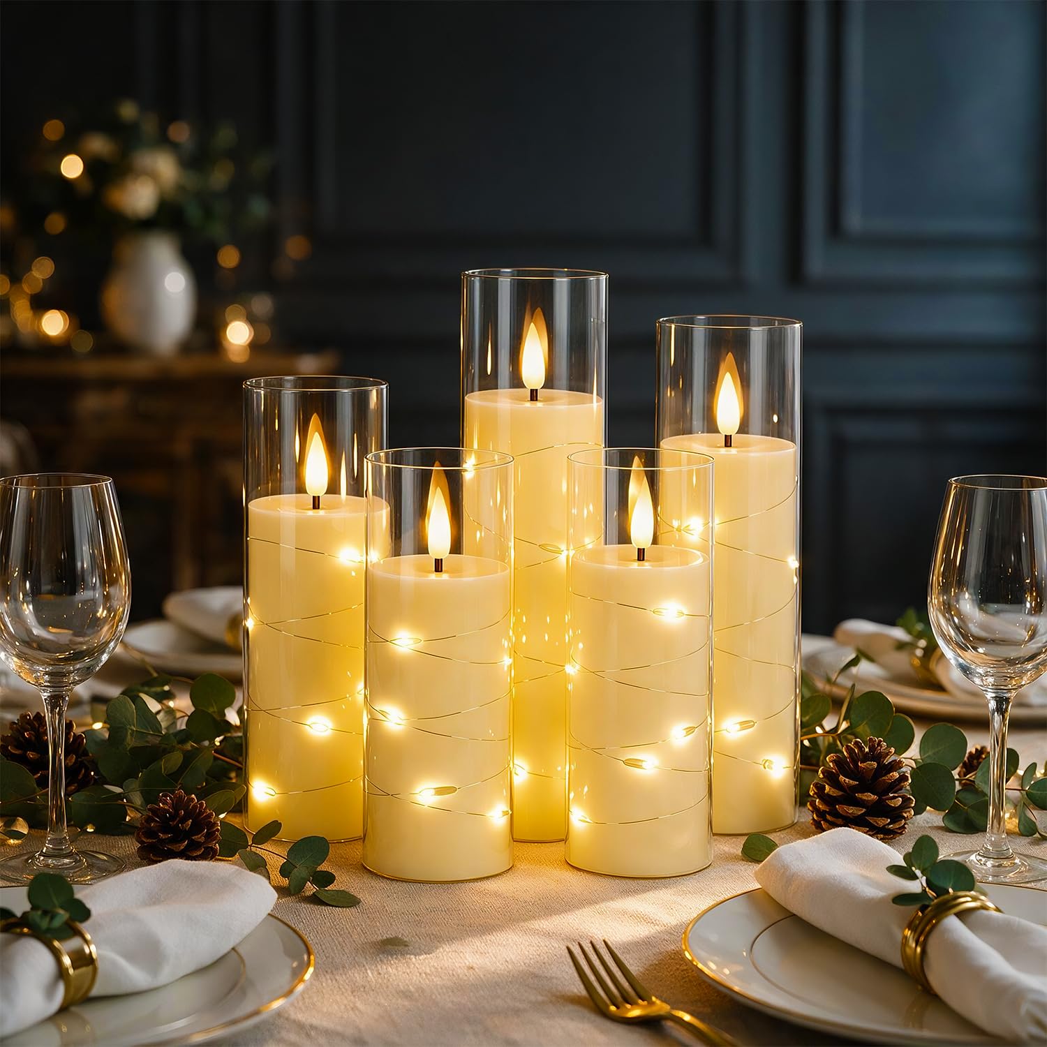 Jopassy LED Kerzen 3er/5er Set mit Lichterkette Fernbedienung und Timer