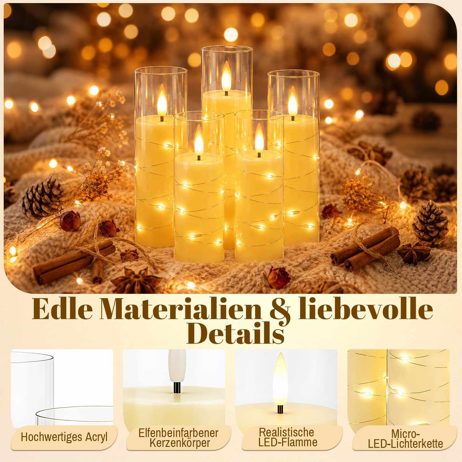 Jopassy LED Kerzen 3er/5er Set mit Lichterkette Fernbedienung und Timer