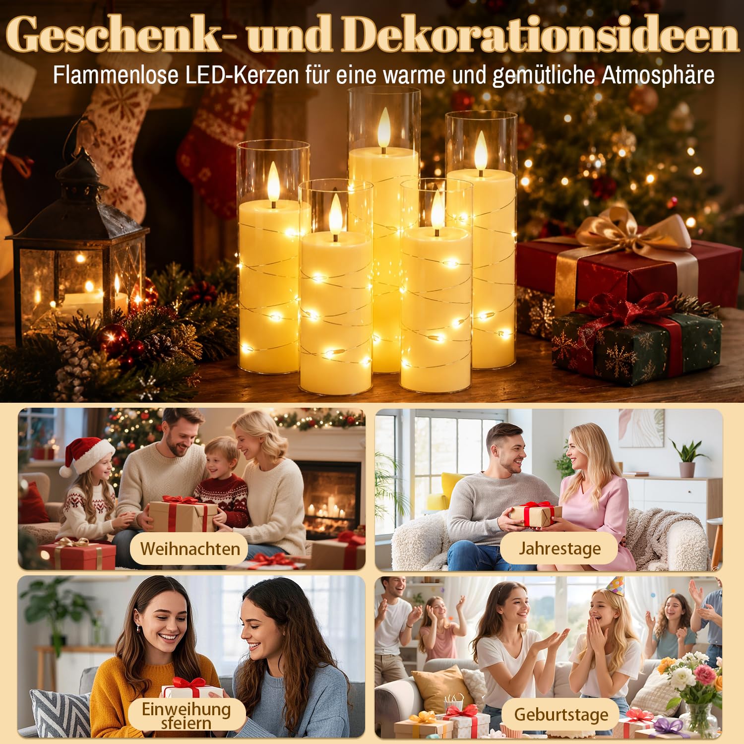 Jopassy LED Kerzen 3er/5er Set mit Lichterkette Fernbedienung und Timer