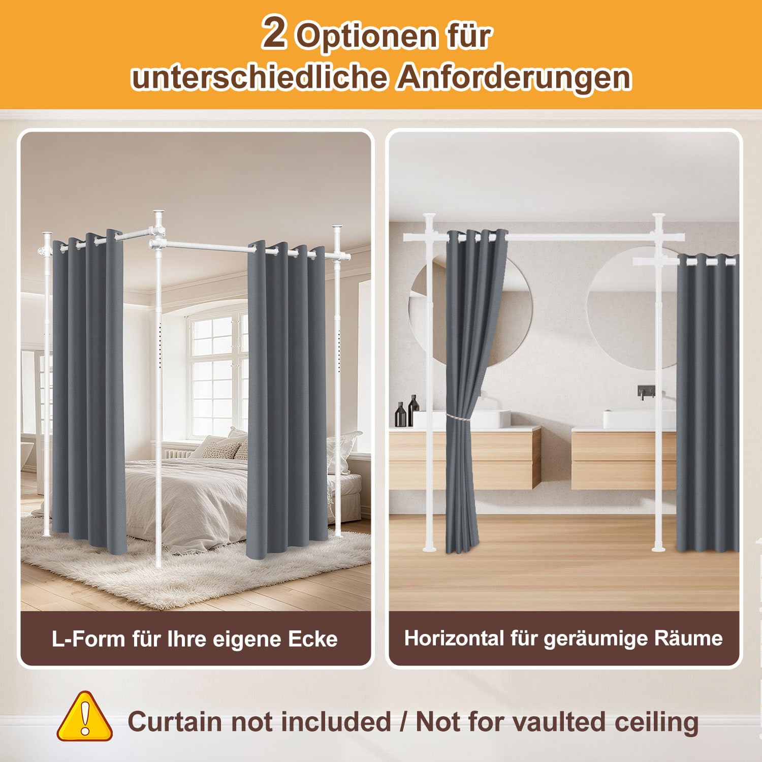 Jopassy Raumteiler Gardinenstange ohne Bohren 122–305 cm freistehend