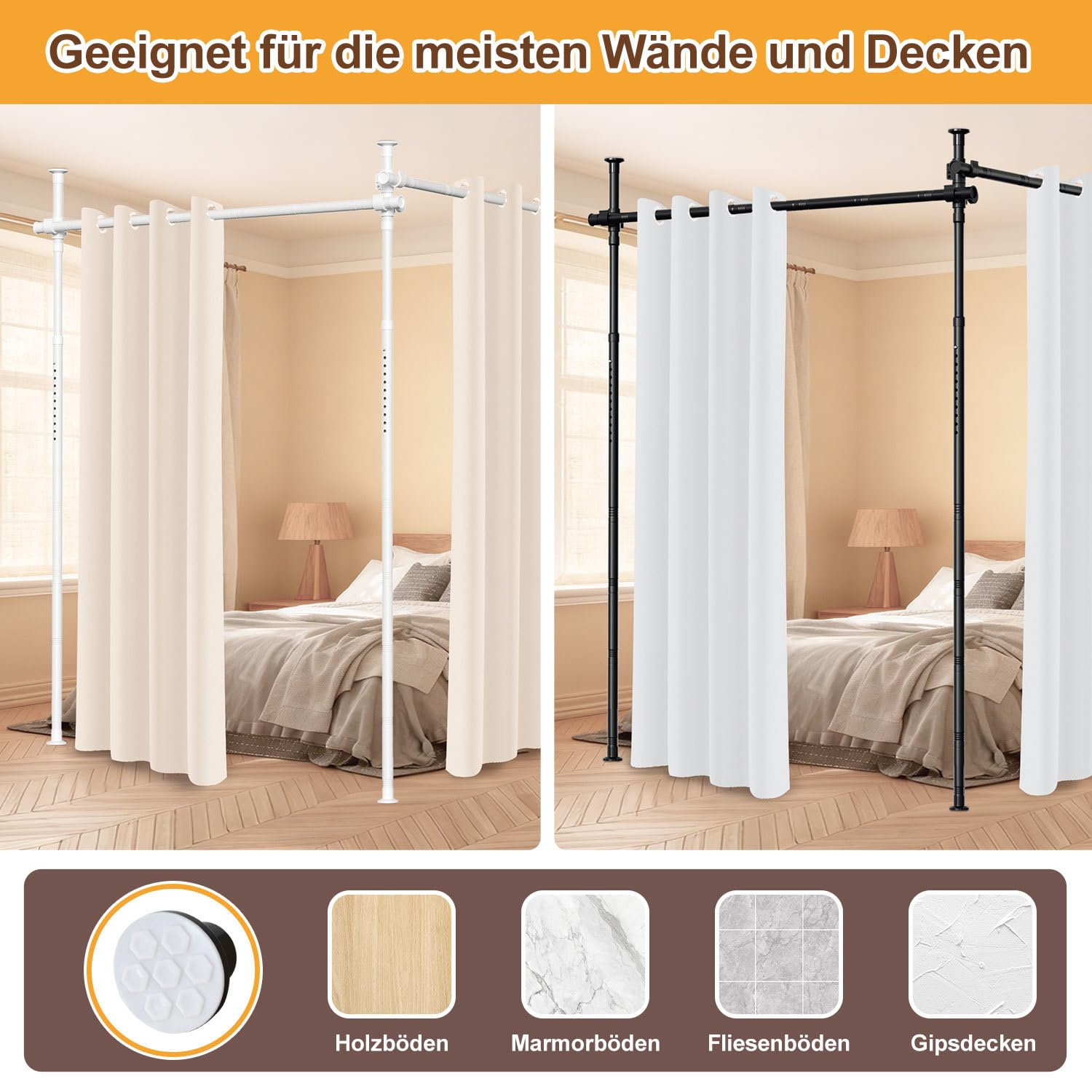 Jopassy Raumteiler Gardinenstange ohne Bohren 122–305 cm freistehend