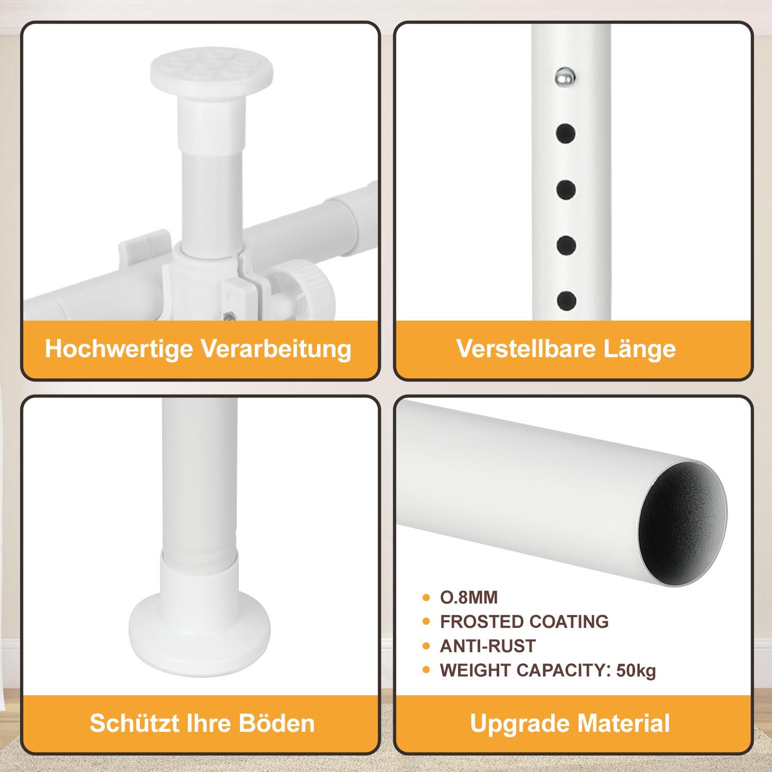 Jopassy Raumteiler Gardinenstange ohne Bohren 122–305 cm freistehend