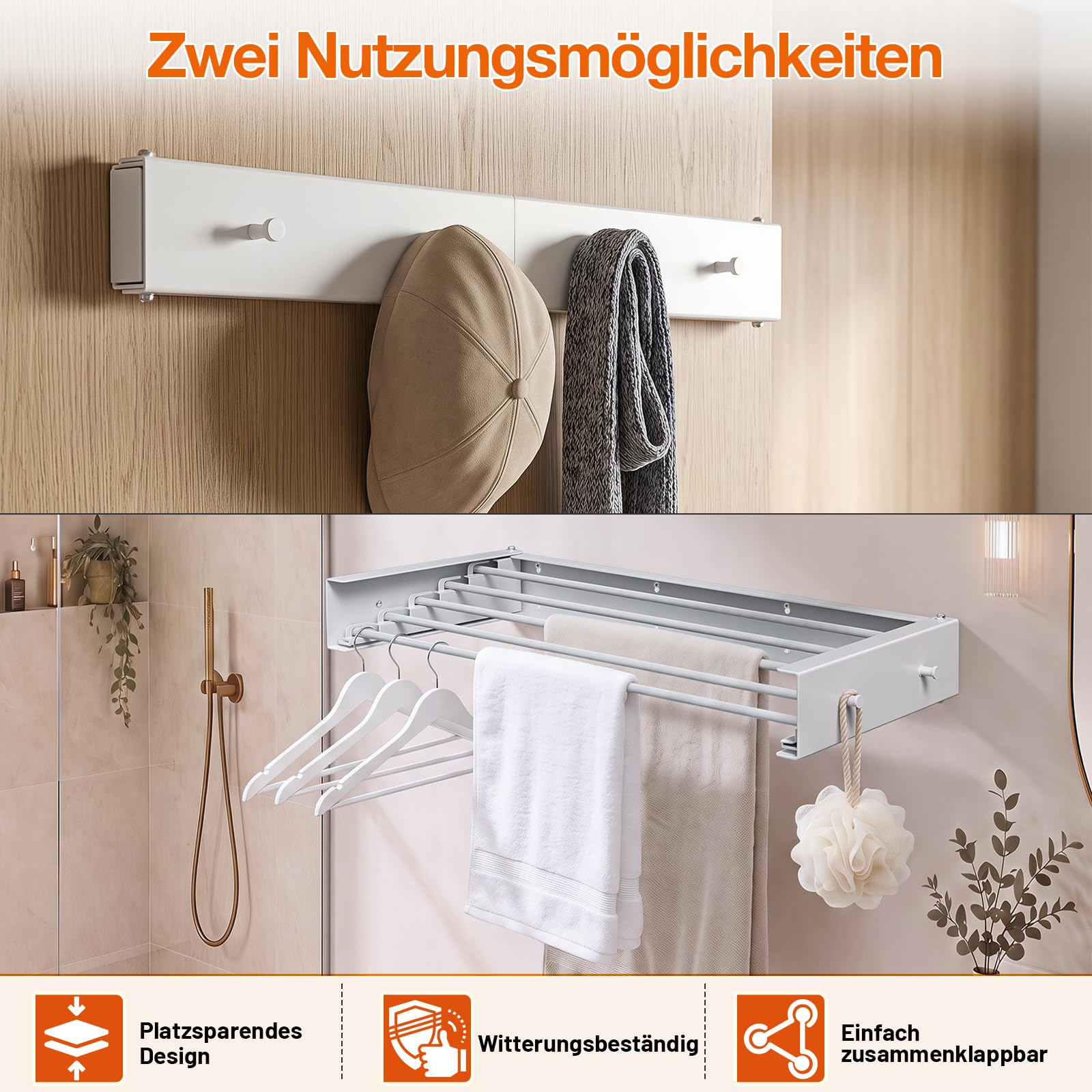 Jopassy Wandwäscheständer klappbar 80/100 cm für Balkon und Innenbereich