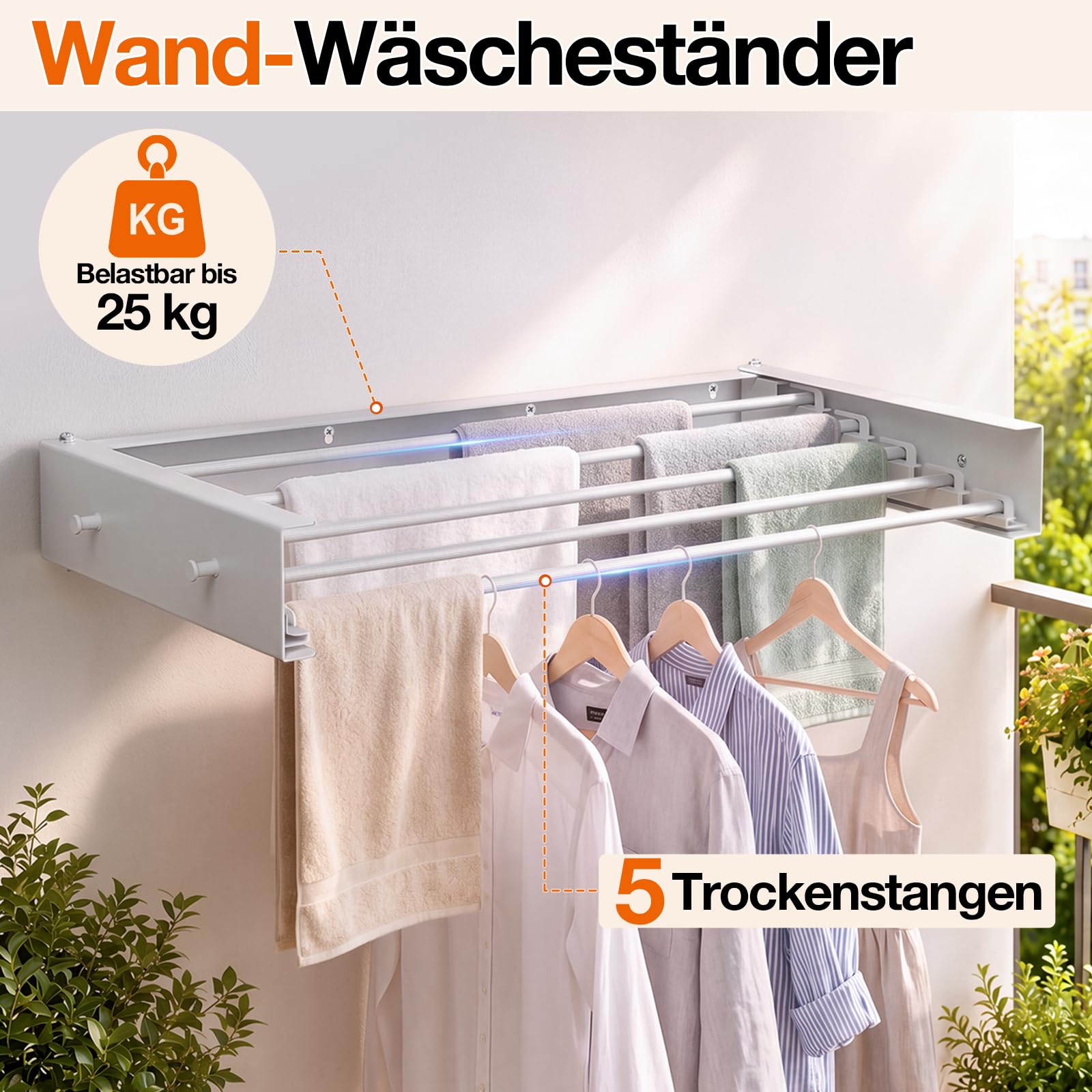Jopassy Wandwäscheständer klappbar 80/100 cm für Balkon und Innenbereich