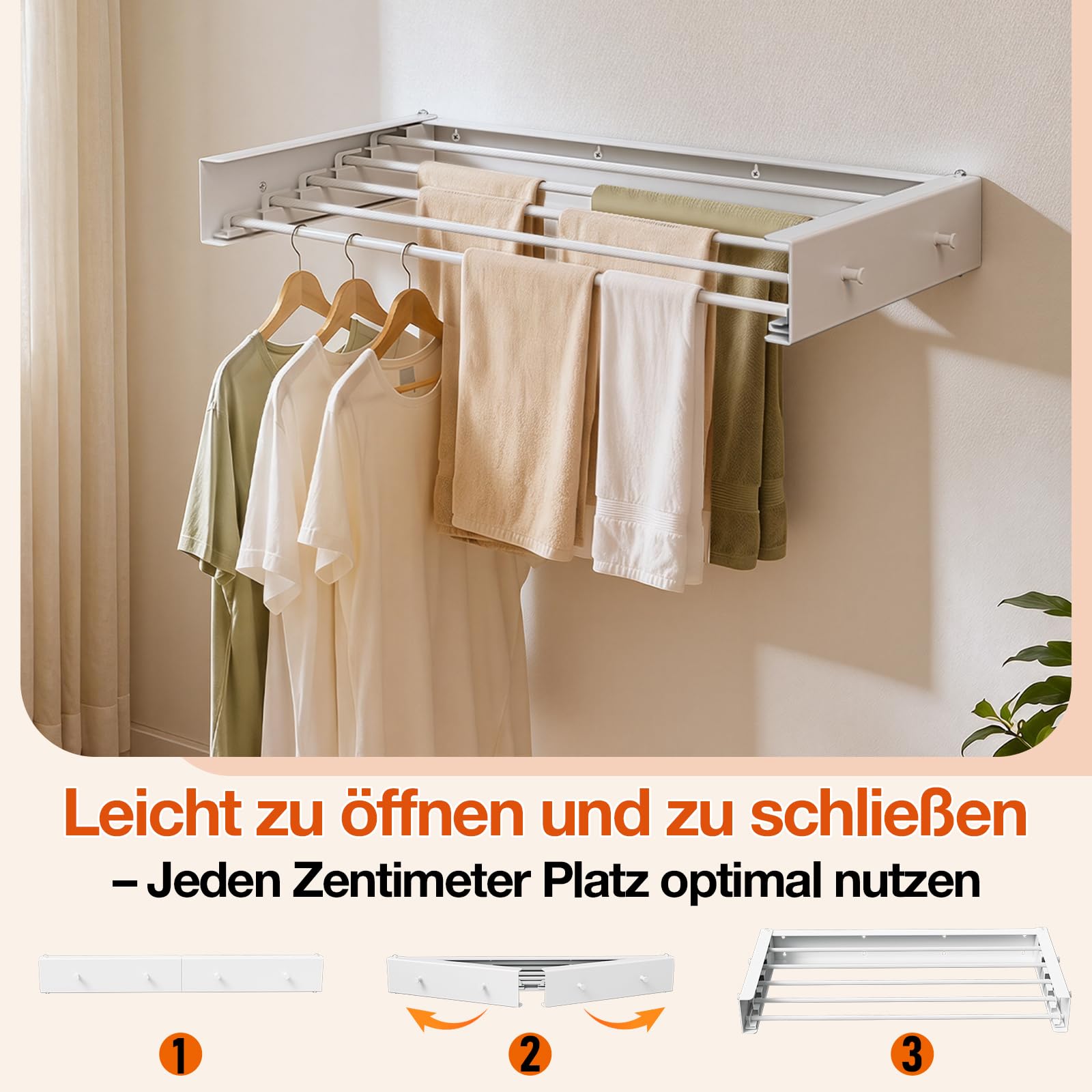 Jopassy Wandwäscheständer klappbar 80/100 cm für Balkon und Innenbereich