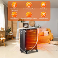 Jopassy Ölradiator 2500W mit 11 Rippen WLAN App Fernbedienung und Thermostat