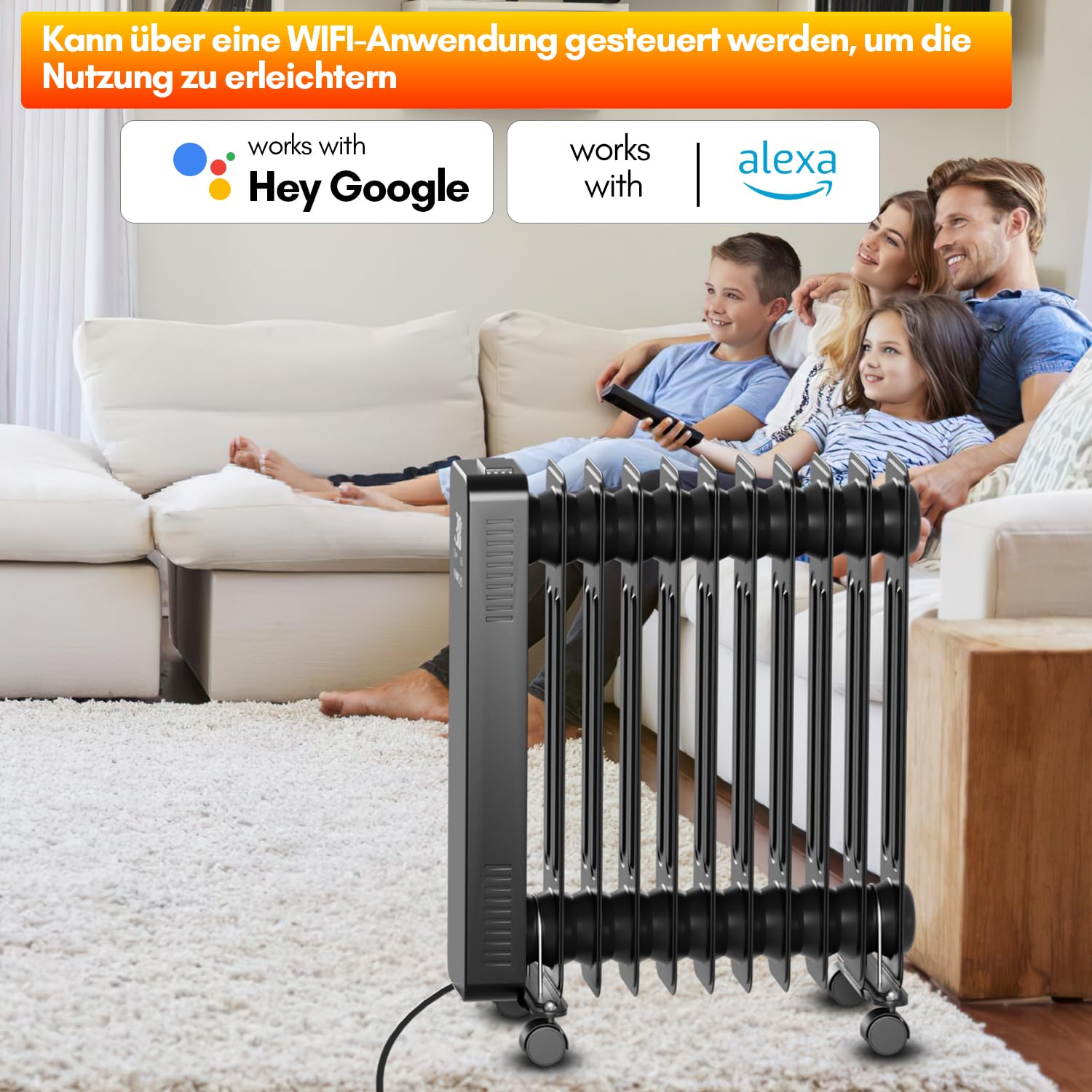 Jopassy Ölradiator 2500W mit 11 Rippen WLAN App Fernbedienung und Thermostat