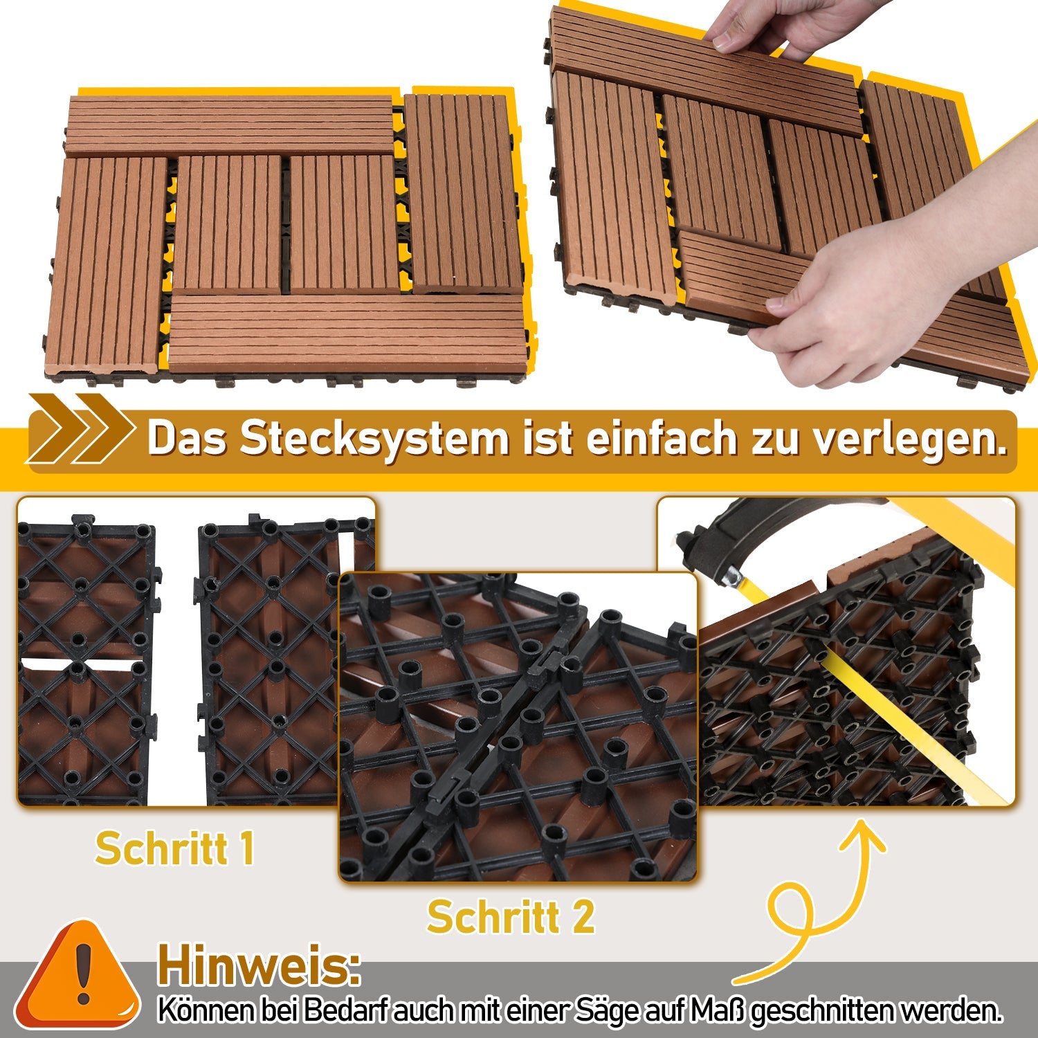 Jopassy WPC Terrassenfliesen 30x30 cm, Klickfliesen in Holzoptik, wasserfest
