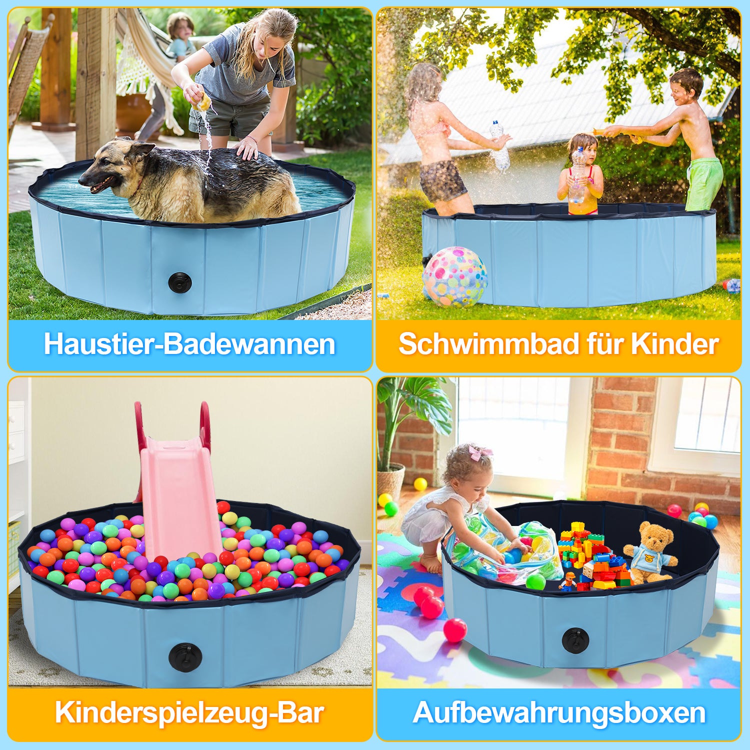 Jopassy Faltbarer Haustierpool rutschfest für Hunde und Katzen