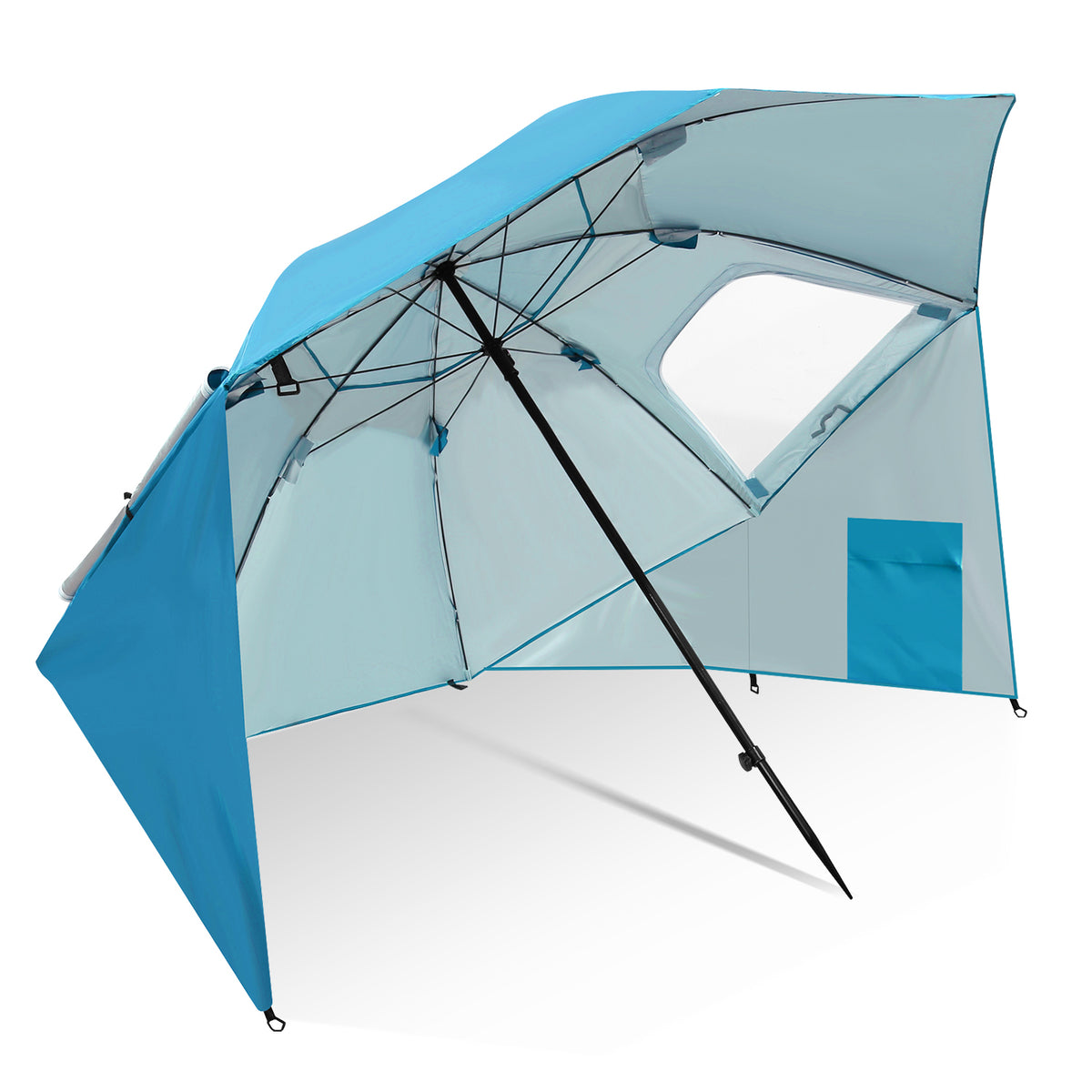 Jopassy Strandmuschel Ø210×220 cm, Sonnenschirm UV50+, 2-in-1 Alu Strandschirm mit Windschutz, faltbar & leicht