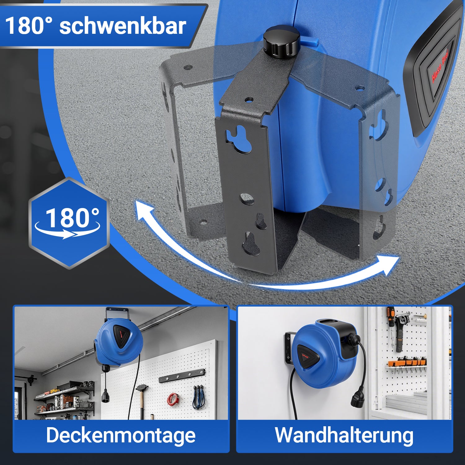 Jopassy Automatischer Kabelaufroller 20 m + 1,5 m für Werkstatt und Lager