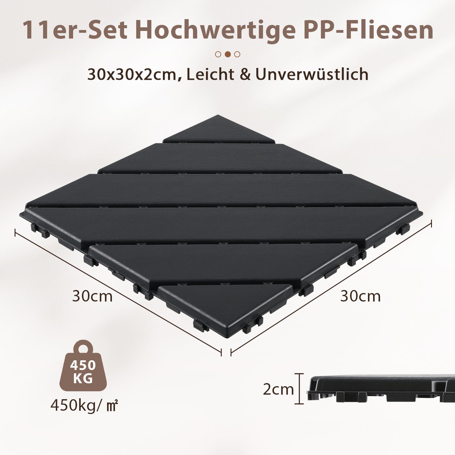 Jopassy PP Klickfliesen 30 x 30 cm für Balkon und Terrasse