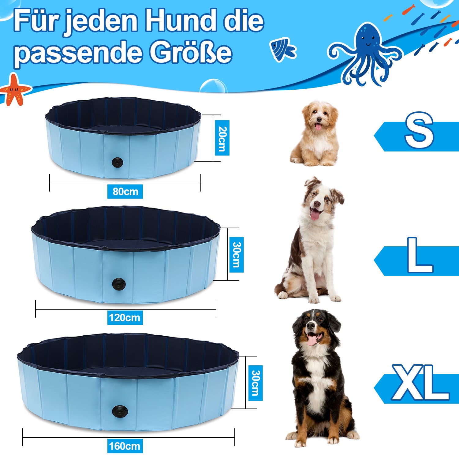 Jopassy Faltbarer Haustierpool rutschfest für Hunde und Katzen