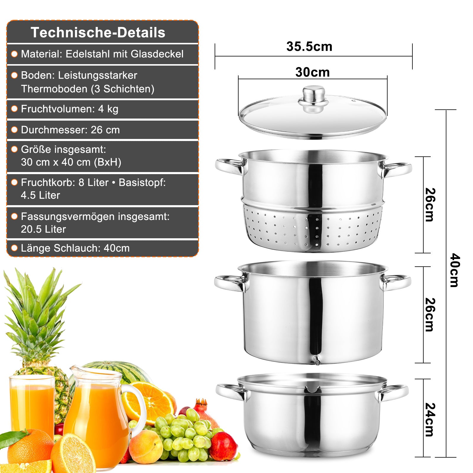 Jopassy Dampfentsafter 8L Edelstahl Saftkocher
