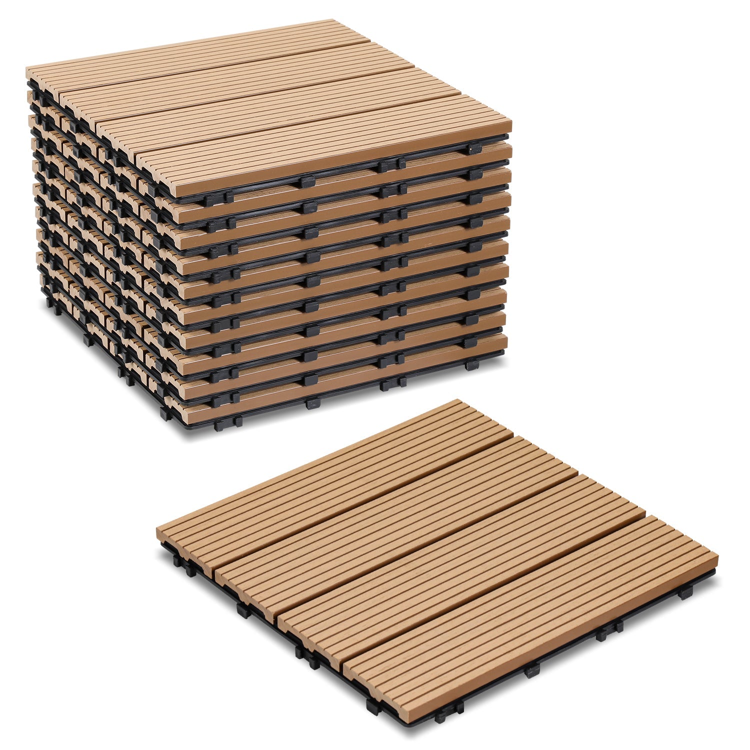Jopassy WPC Terrassenfliesen 30x30 cm, Klickfliesen für Balkon, 1–5 m²