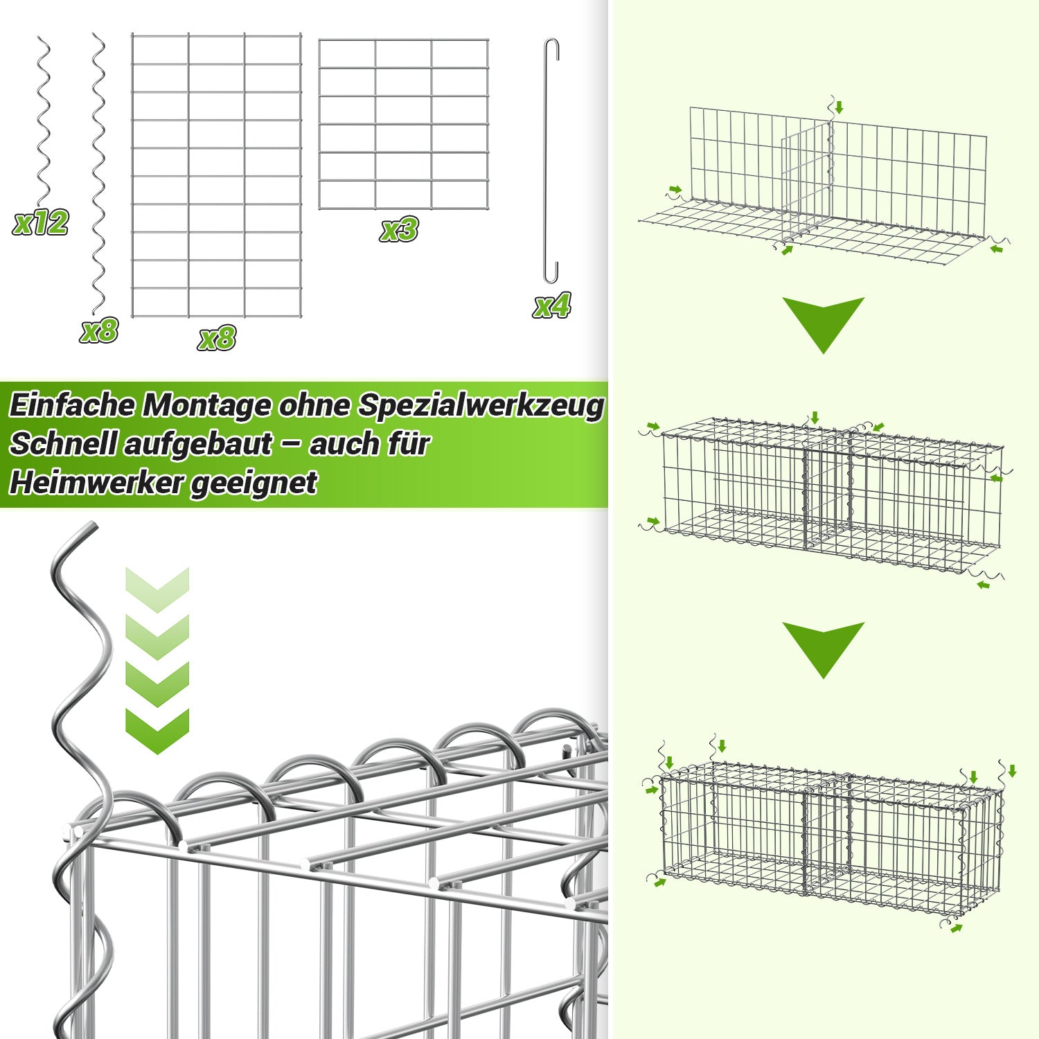 Jopassy Gabionenkorb 100x30x30 cm 2 Stück verzinkt für Gartenzaun