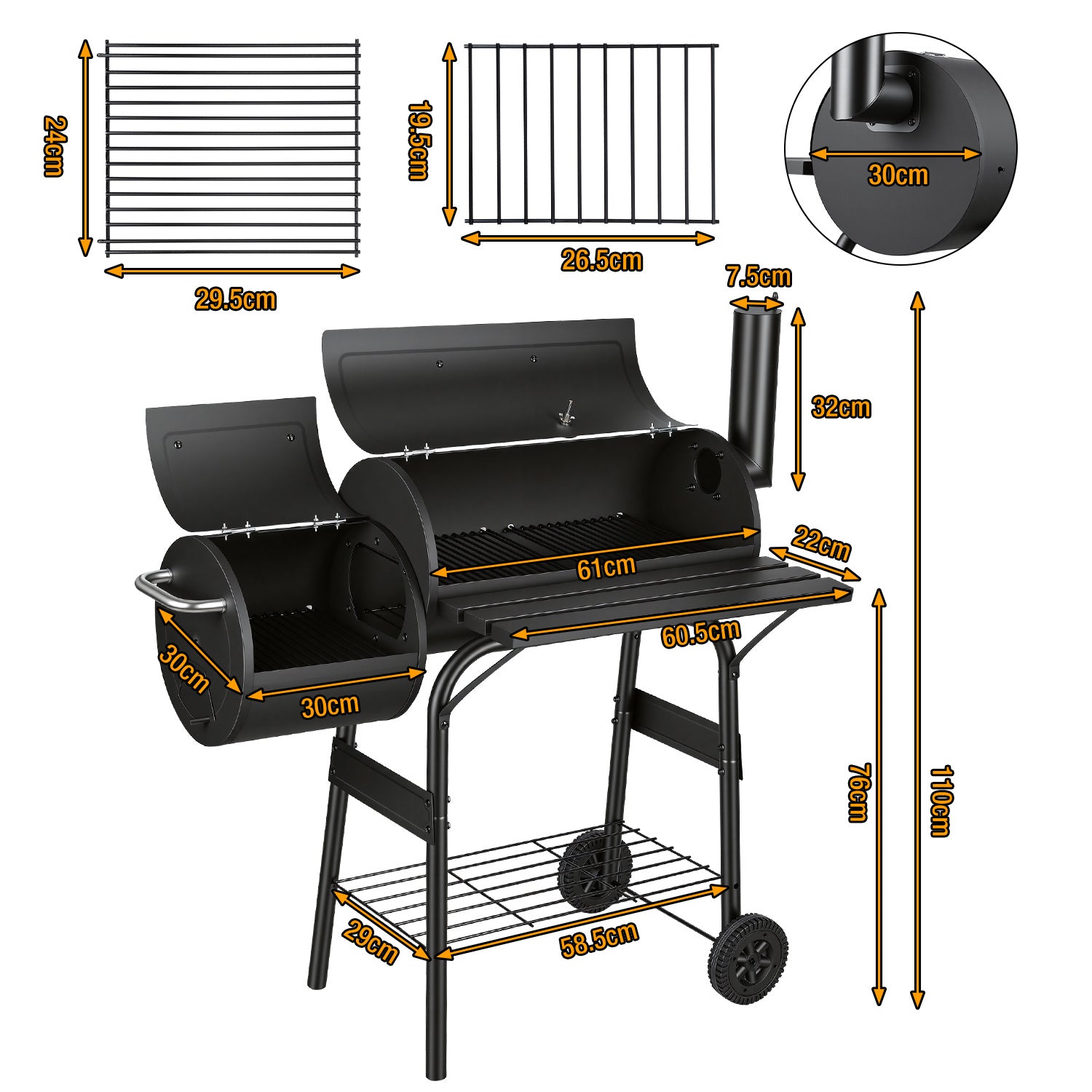 Jopassy Holzkohlegrill mit 2 Kammern und Thermometer