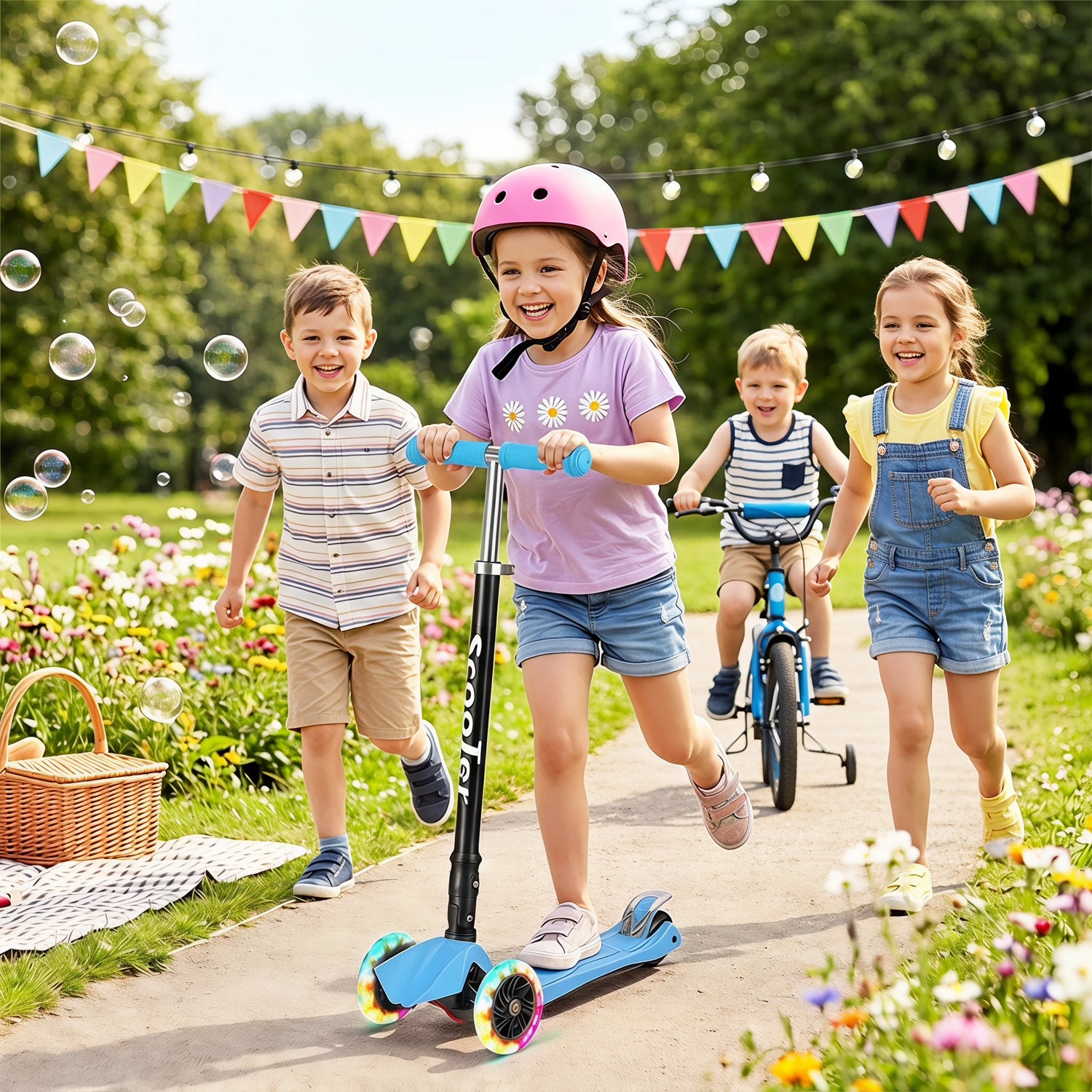 Jopassy Kinderroller mit LED Rädern klappbar 65-82 cm höhenverstellbar