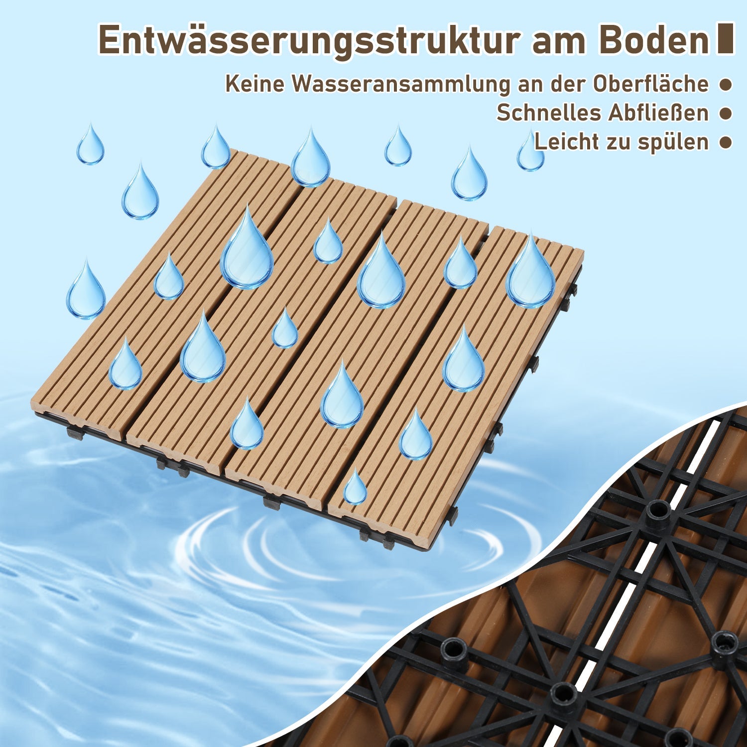 Jopassy WPC Terrassenfliesen 30x30 cm, Klickfliesen für Balkon, 1–5 m²
