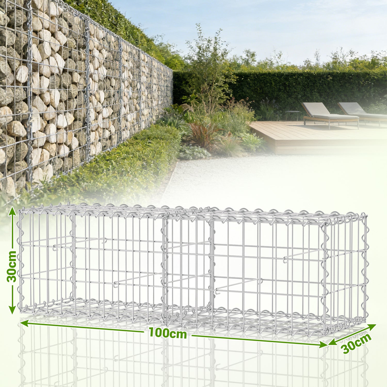 Jopassy Gabionenkorb 100x30x30 cm 2 Stück verzinkt für Gartenzaun