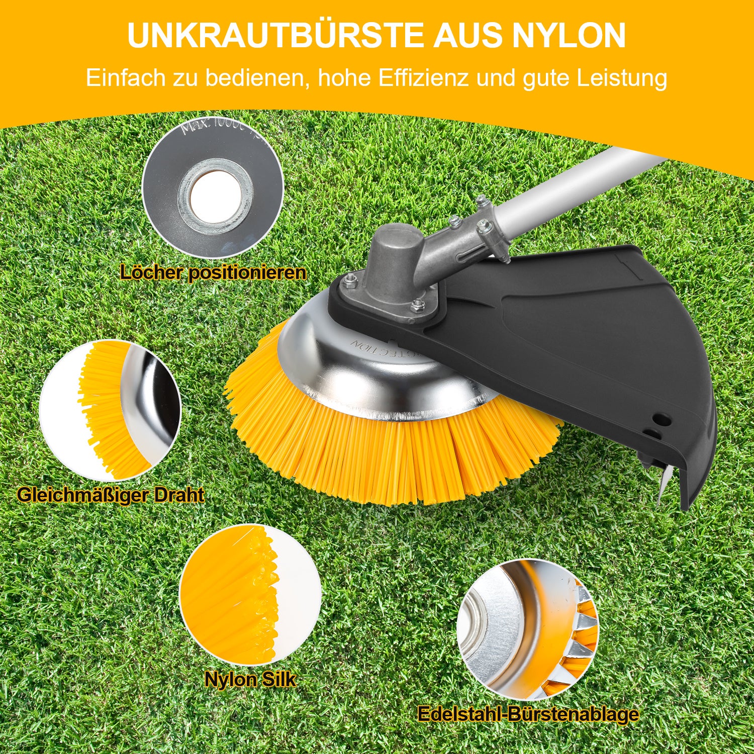 Jopassy Unkrautbürste 200 mm Nylon Drahtbürste für Freischneider