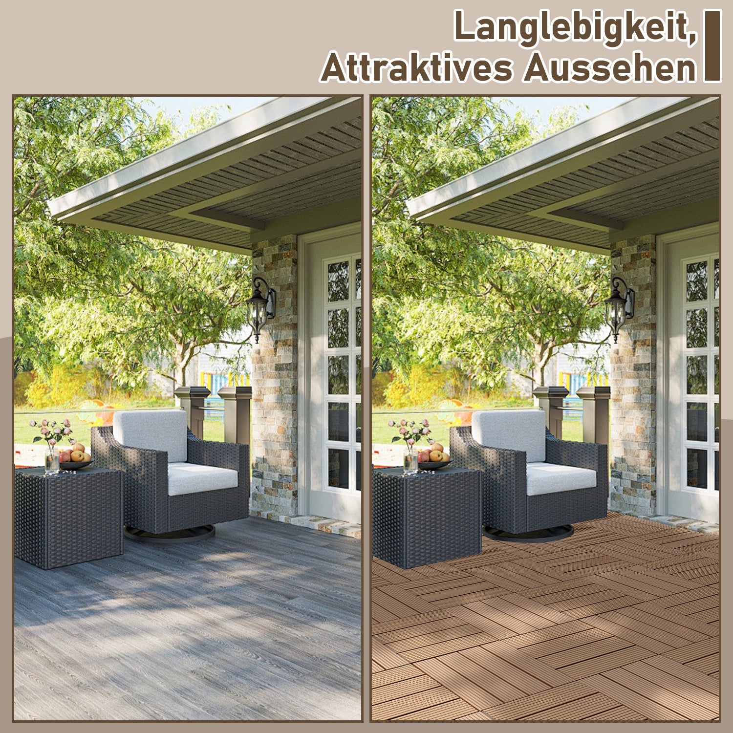 Jopassy WPC Terrassenfliesen 30x30 cm, Klickfliesen für Balkon, 1–5 m²