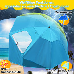 Jopassy Strandmuschel Ø210×220 cm, Sonnenschirm UV50+, 2-in-1 Alu Strandschirm mit Windschutz, faltbar & leicht