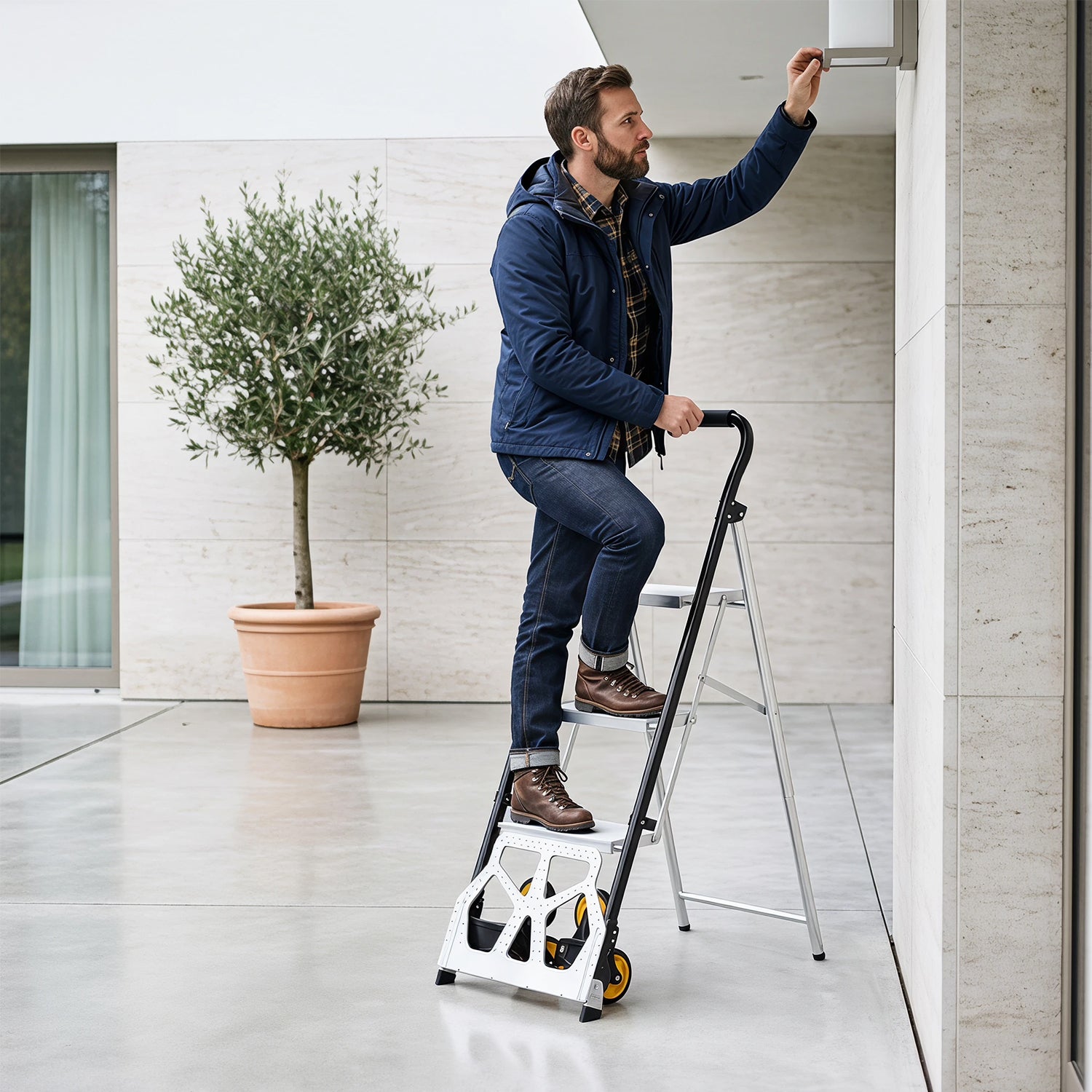 Jopassy 2 in 1 Sackkarre mit Trittleiter 2/3 Stufen Klappbar aus Stahl bis 150 kg