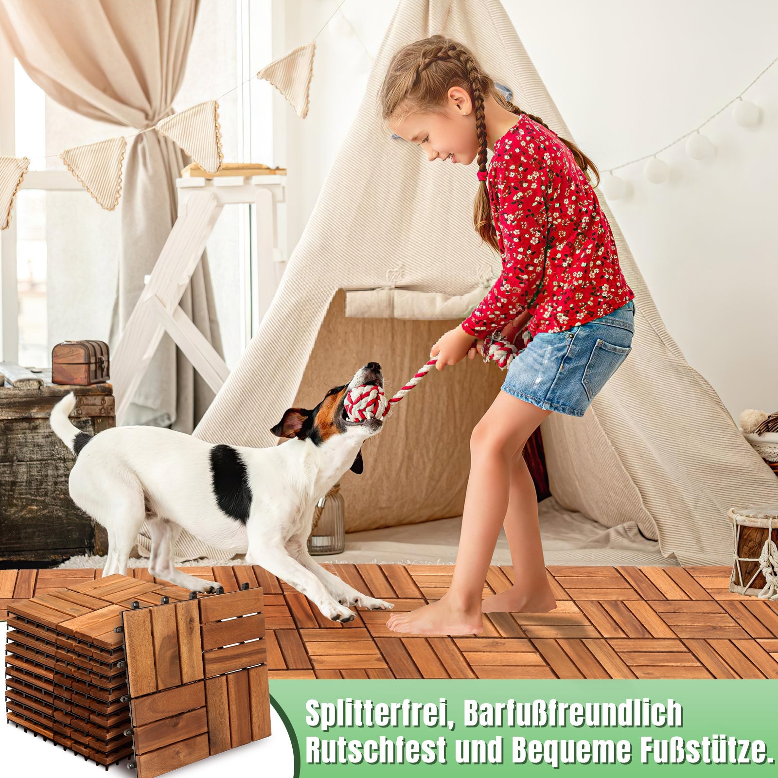 Jopassy Holzfliesen 30x30 cm, Terrassenfliesen für Balkon, 1–5 m²