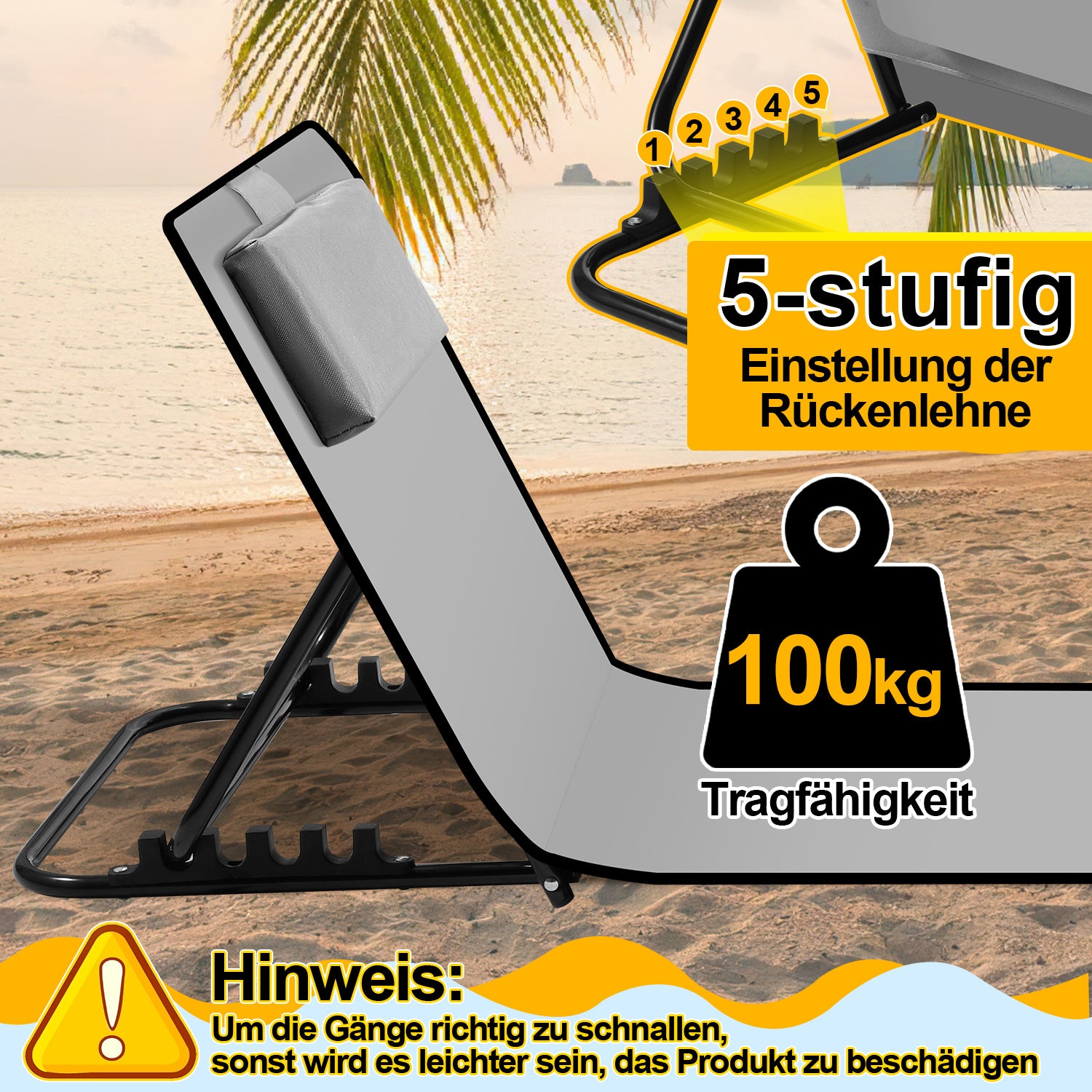 Jopassy Klappbare Strandliege mit verstellbarer Rückenlehne