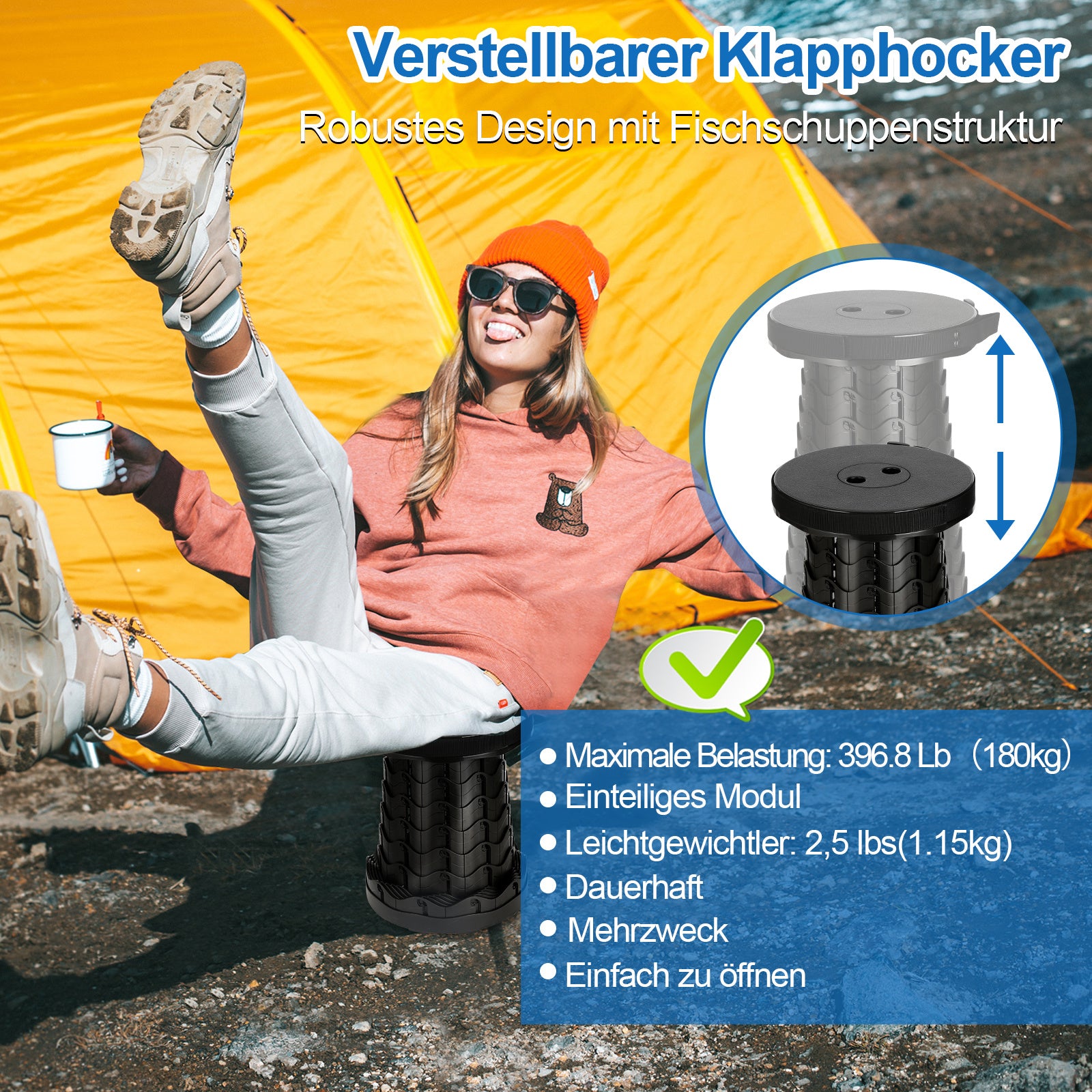 Jopassy Ausziehbarer Reisehocker für Garten und Camping