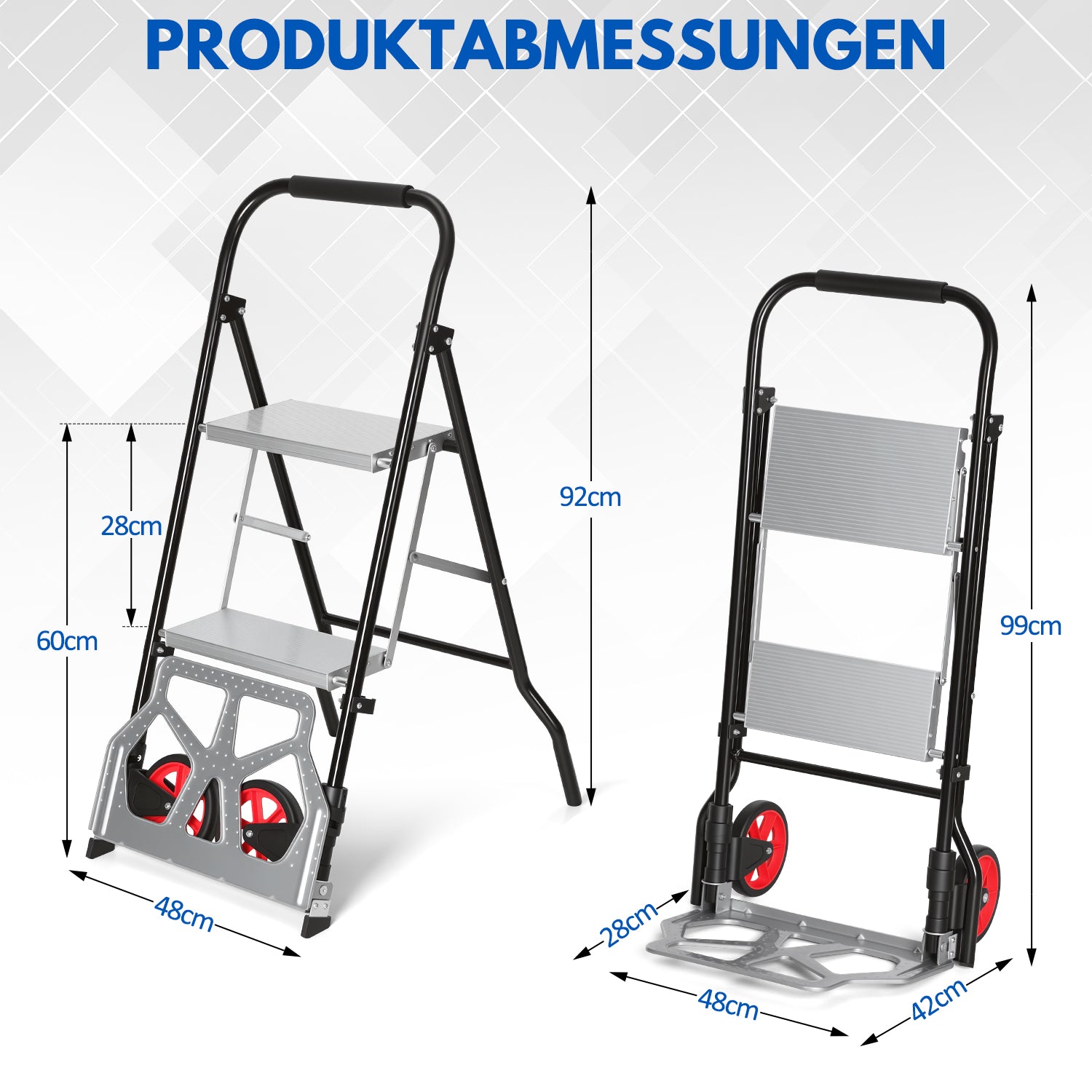 Jopassy 2 in 1 Sackkarre mit Trittleiter 2/3 Stufen Klappbar aus Stahl bis 150 kg