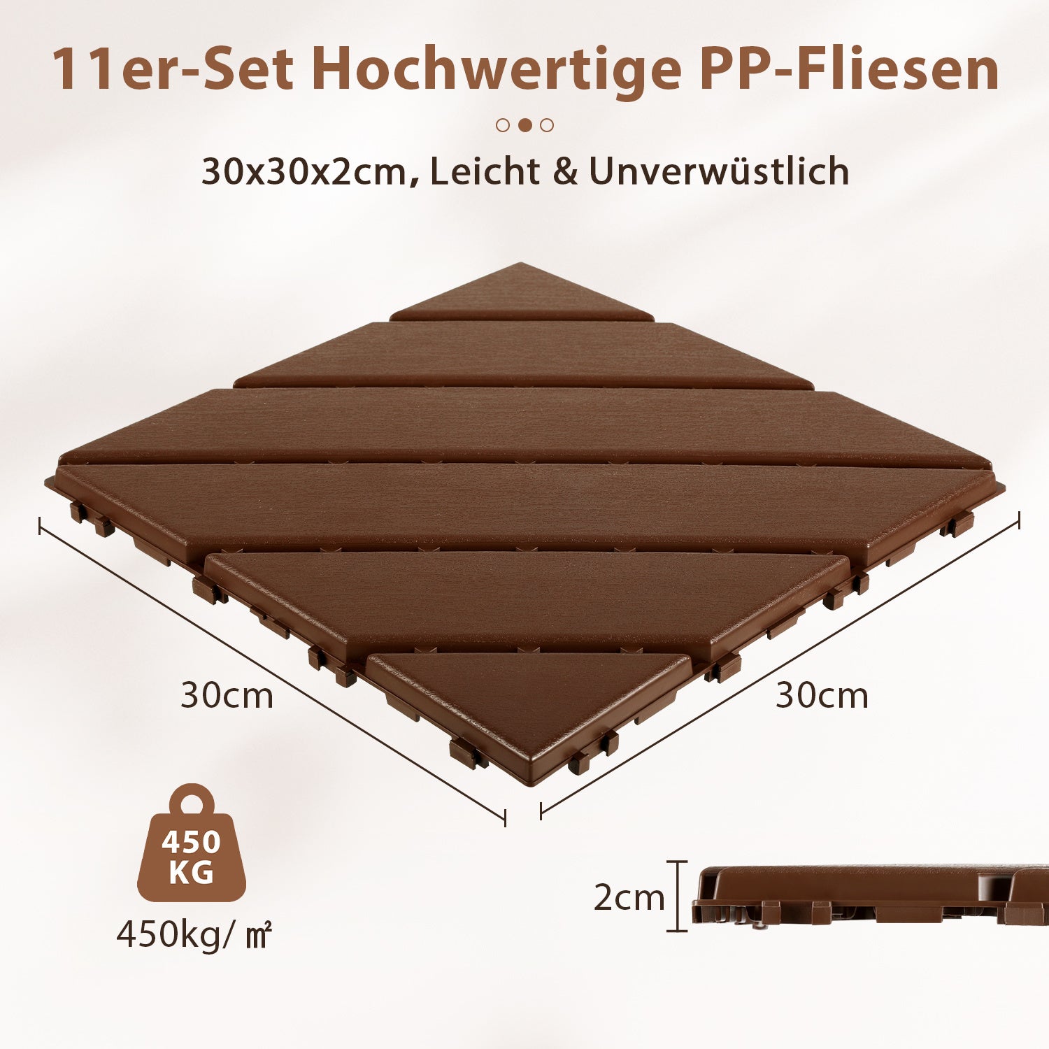 Jopassy PP Klickfliesen 30 x 30 cm für Balkon und Terrasse
