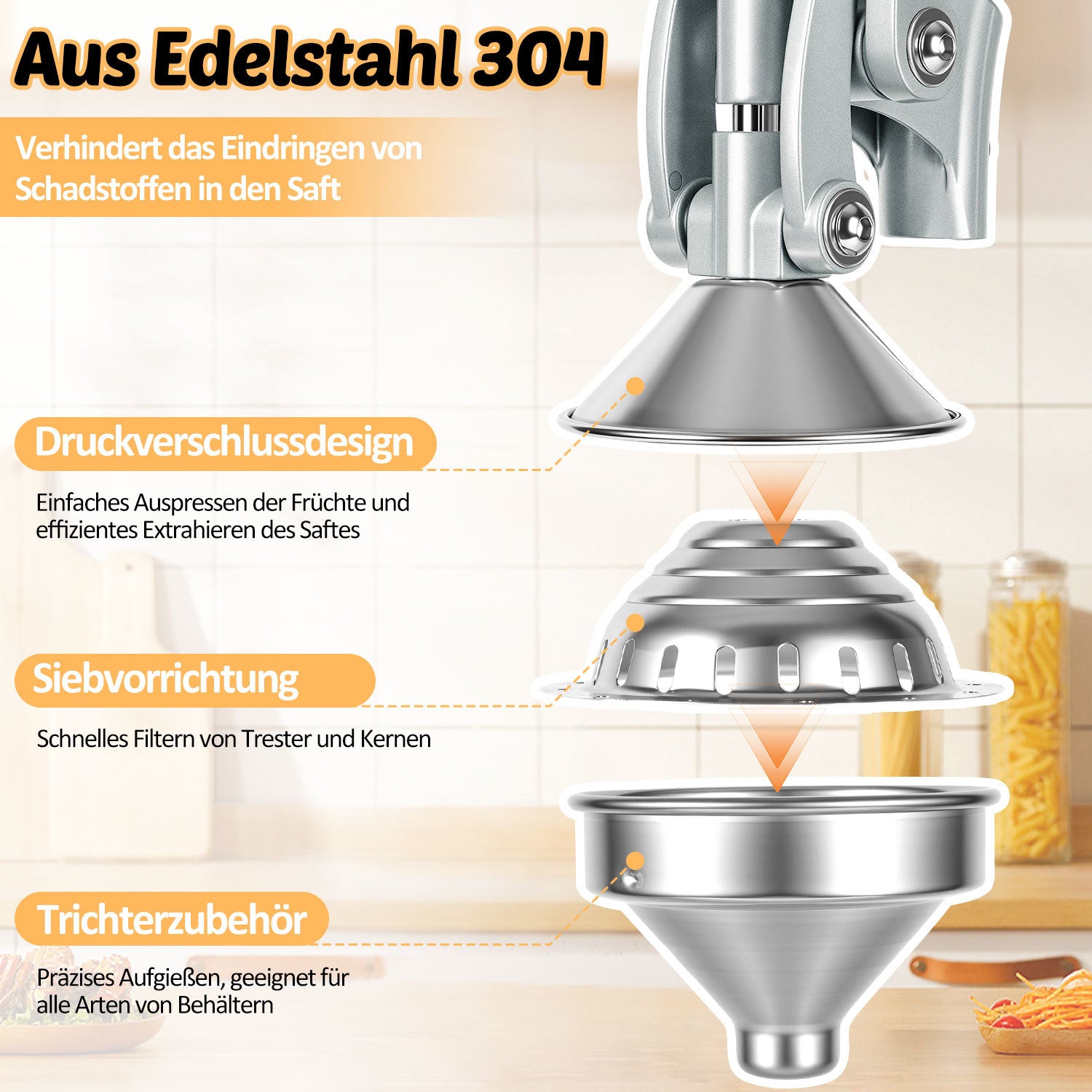 Jopassy Handentsafter Aluminium mit Edelstahl Sieb