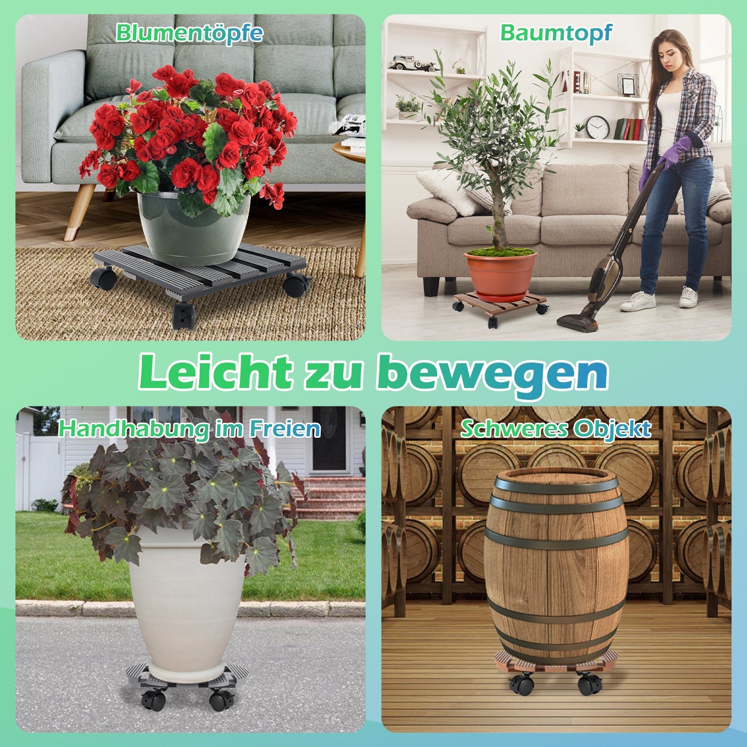 Jopassy WPC Pflanzenroller mit Rollen, eckig 30 x 30 cm / rund Ø 30 cm