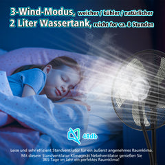 Jopassy Standventilator mit Wasserkühlung Ultraschall-Sprühfunktion