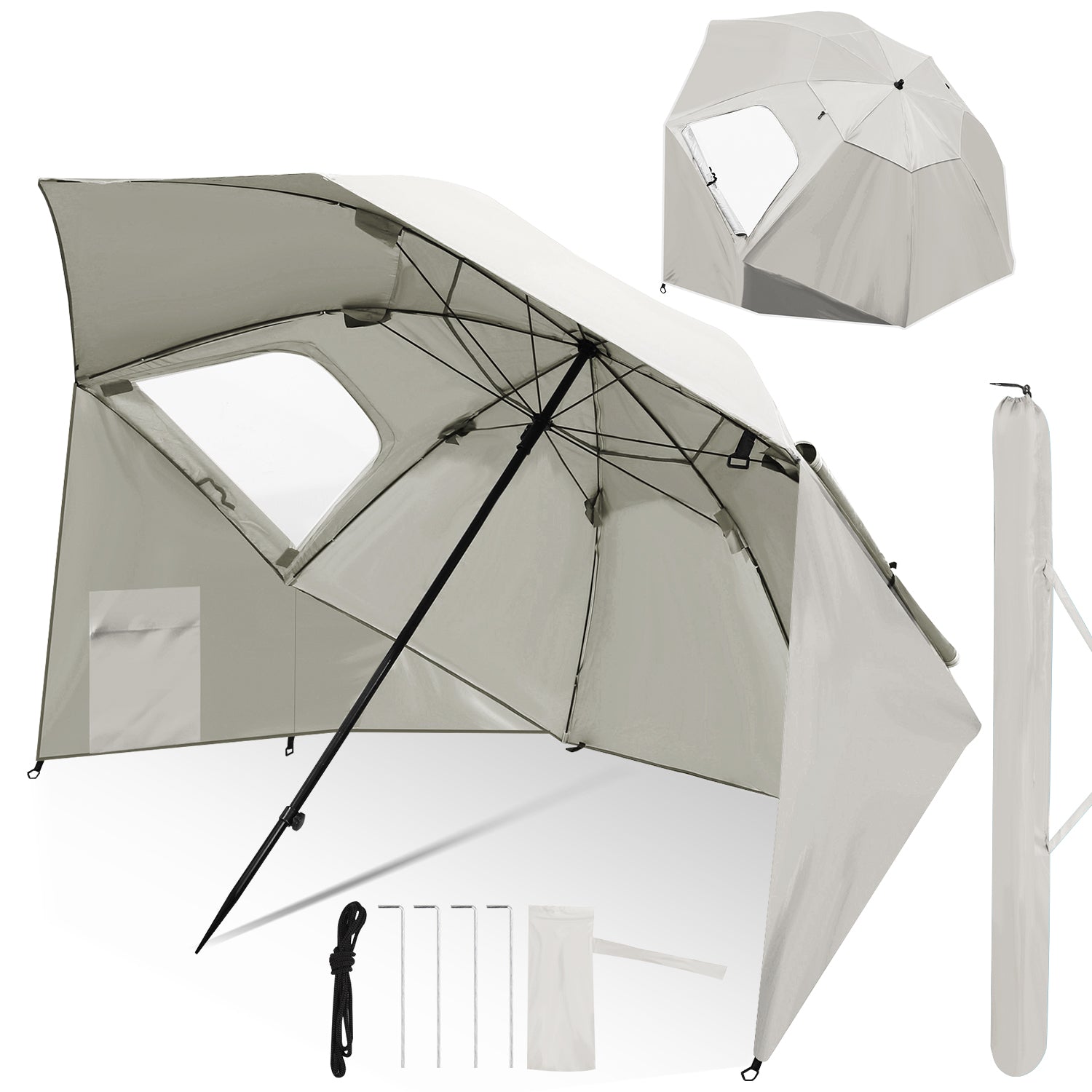 Jopassy Strandmuschel Ø210×220 cm, Sonnenschirm UV50+, 2-in-1 Alu Strandschirm mit Windschutz, faltbar & leicht