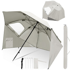 Jopassy Strandmuschel Ø210×220 cm, Sonnenschirm UV50+, 2-in-1 Alu Strandschirm mit Windschutz, faltbar & leicht