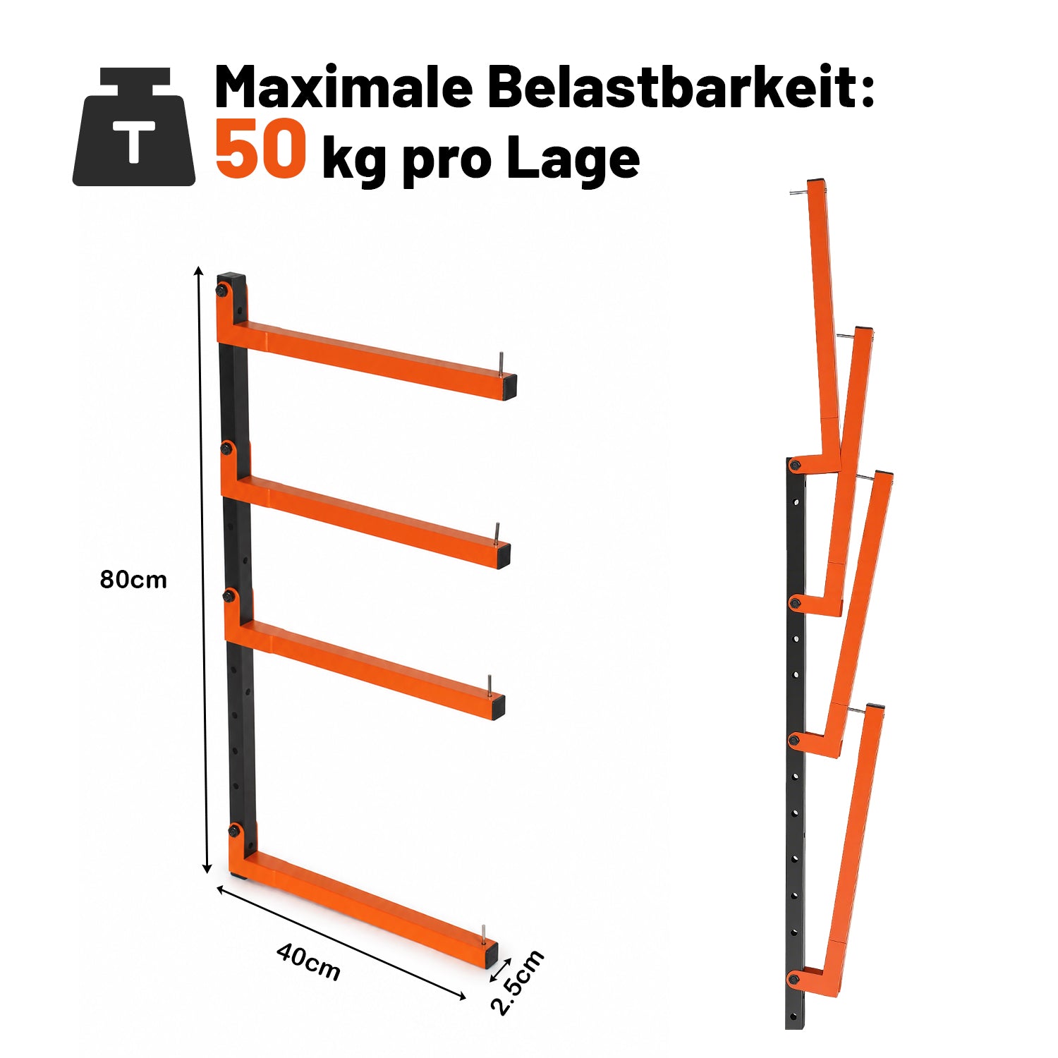 Jopassy Klappbares Wandregal Höhenverstellbar 50kg für Küche Garage Werkstatt
