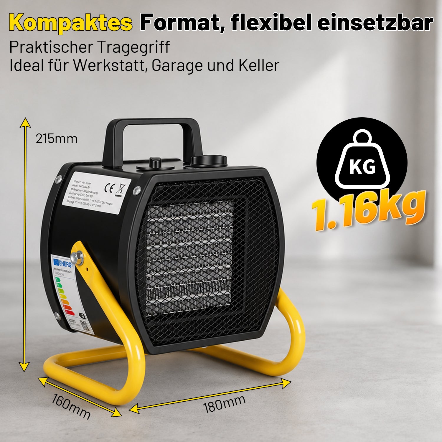 Jopassy Heizlüfter 2000/3000W PTC mit Thermostat für Werkstatt und Garage