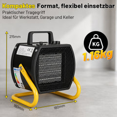 Jopassy Heizlüfter 2000/3000W PTC mit Thermostat für Werkstatt und Garage
