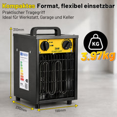 Jopassy Heizlüfter 2000/3000W Bauheizer mit Thermostat Kippschutz für 30 m²