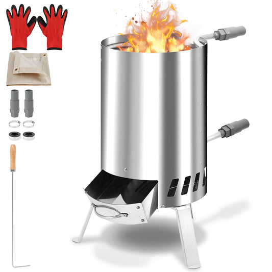 Jopassy Brennholz Poolheizung Edelstahl – Holz Schwimmbadheizung mit Feuer, 32–38 mm Anschlüsse, Outdoor Poolheizer mit Feuerfester Matte und Tablett