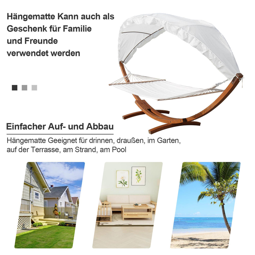 Jopassy Hängematten mit Gestell Outdoor Holz Hängematte mit Dach Hängemattengestell 200×150cm, Hängesessel 2 Personen Belastbarkeit 200kg