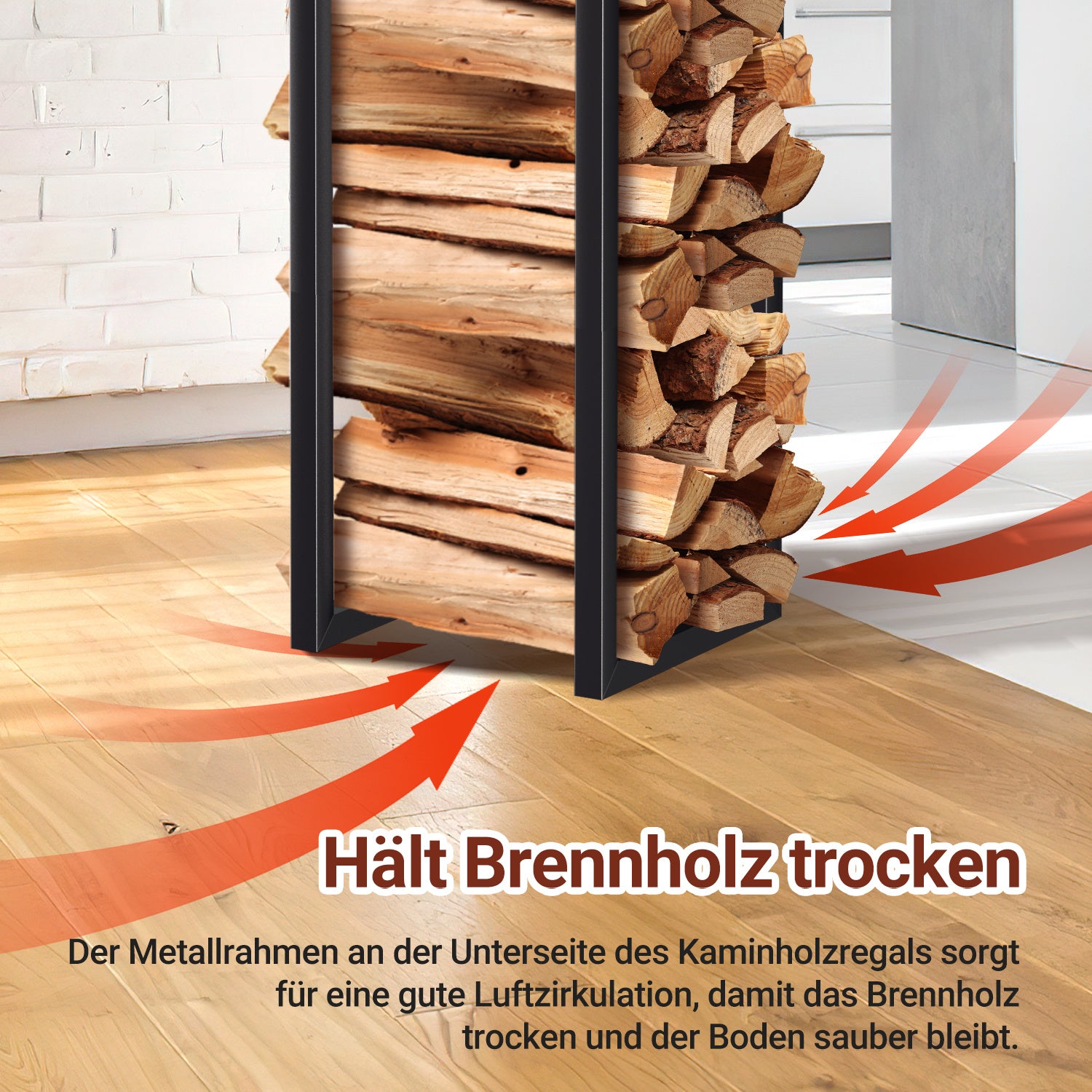 Jopassy Kaminholzregal 100/160 × 25 × 25 cm für Wand und Boden mit Tragetasche
